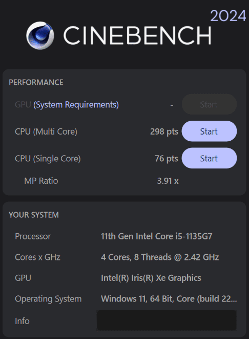 CINEBENCH2024の性能測定結果