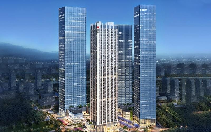 深圳北駅前の超高層複合施設「龍華区数字創新中心」の建築イメージ(創盈芯が入居する地上40階超メガ複合ビル群)