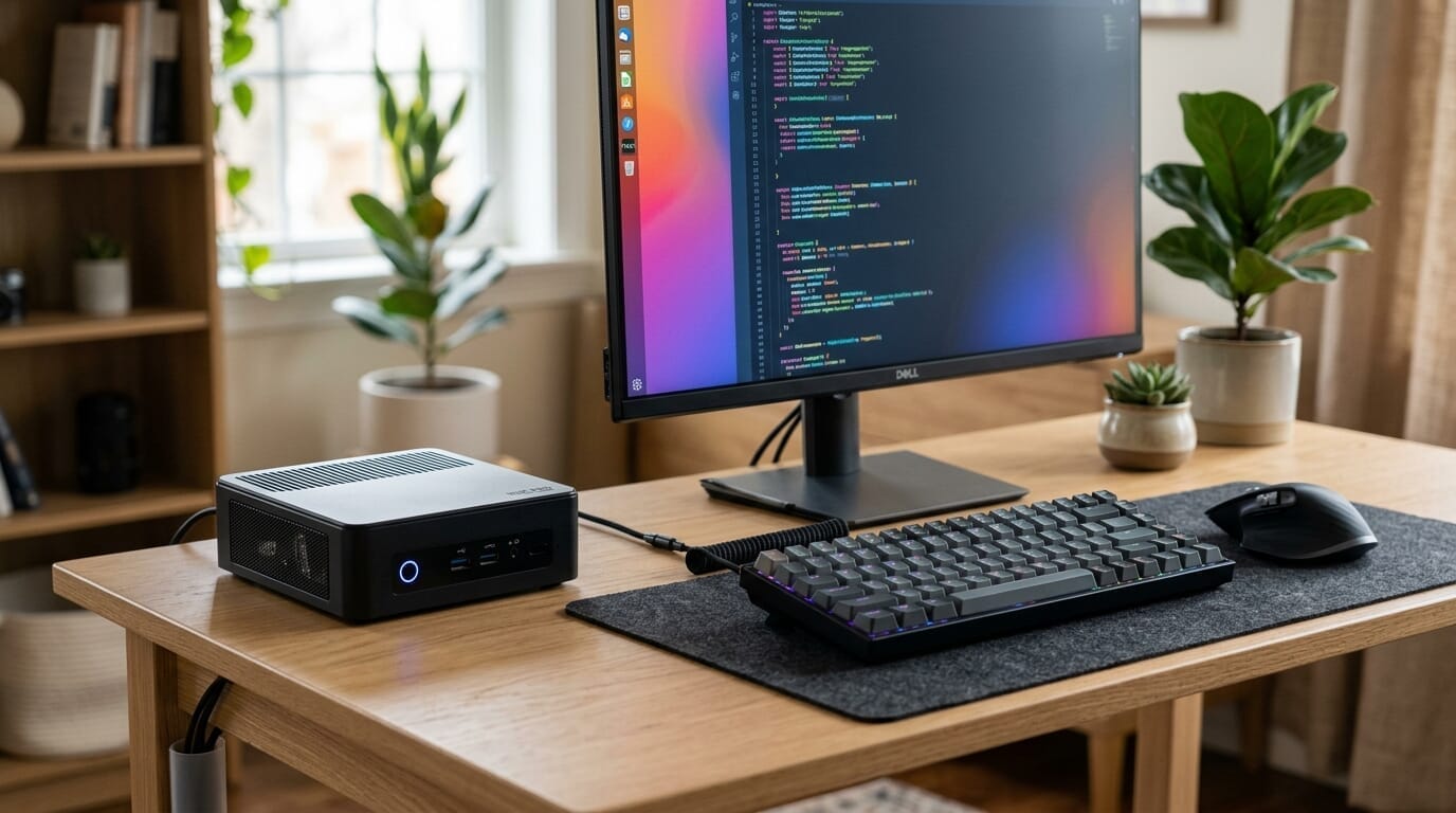 省スペースでモニター下や狭いデスクでも快適に使えるコンパクトな最新ミニPCの作業環境